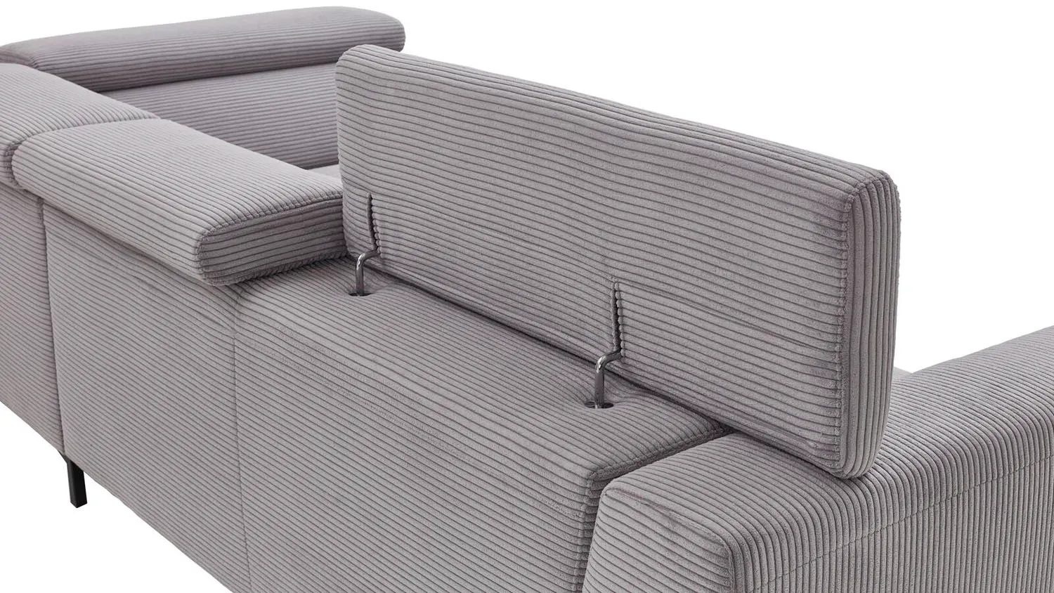 Cord Ecksofa Inkl. manueller Kopfteilverstellung Grau rechts