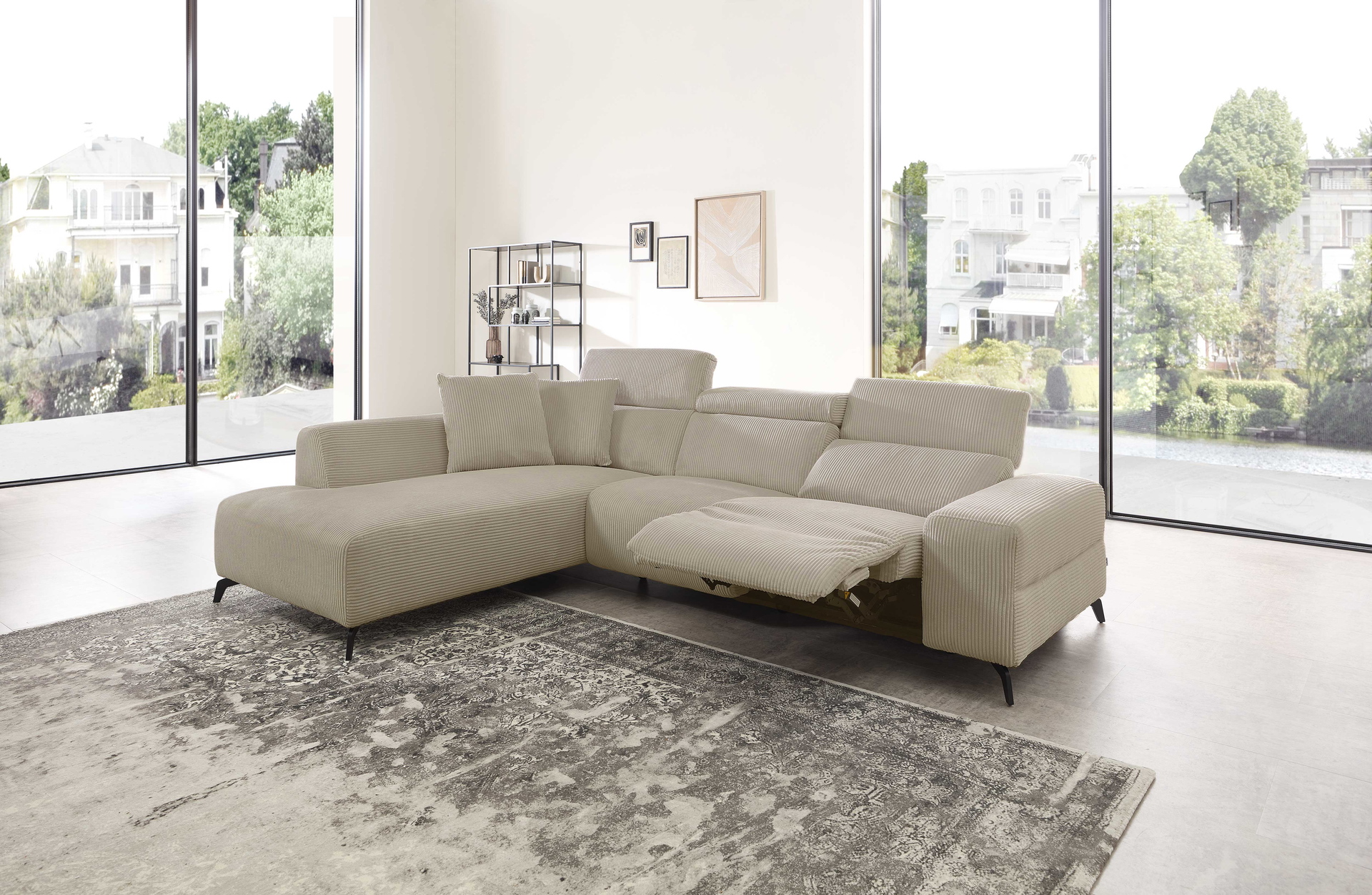 Cuoio Ecksofa in Trendstoff Cord