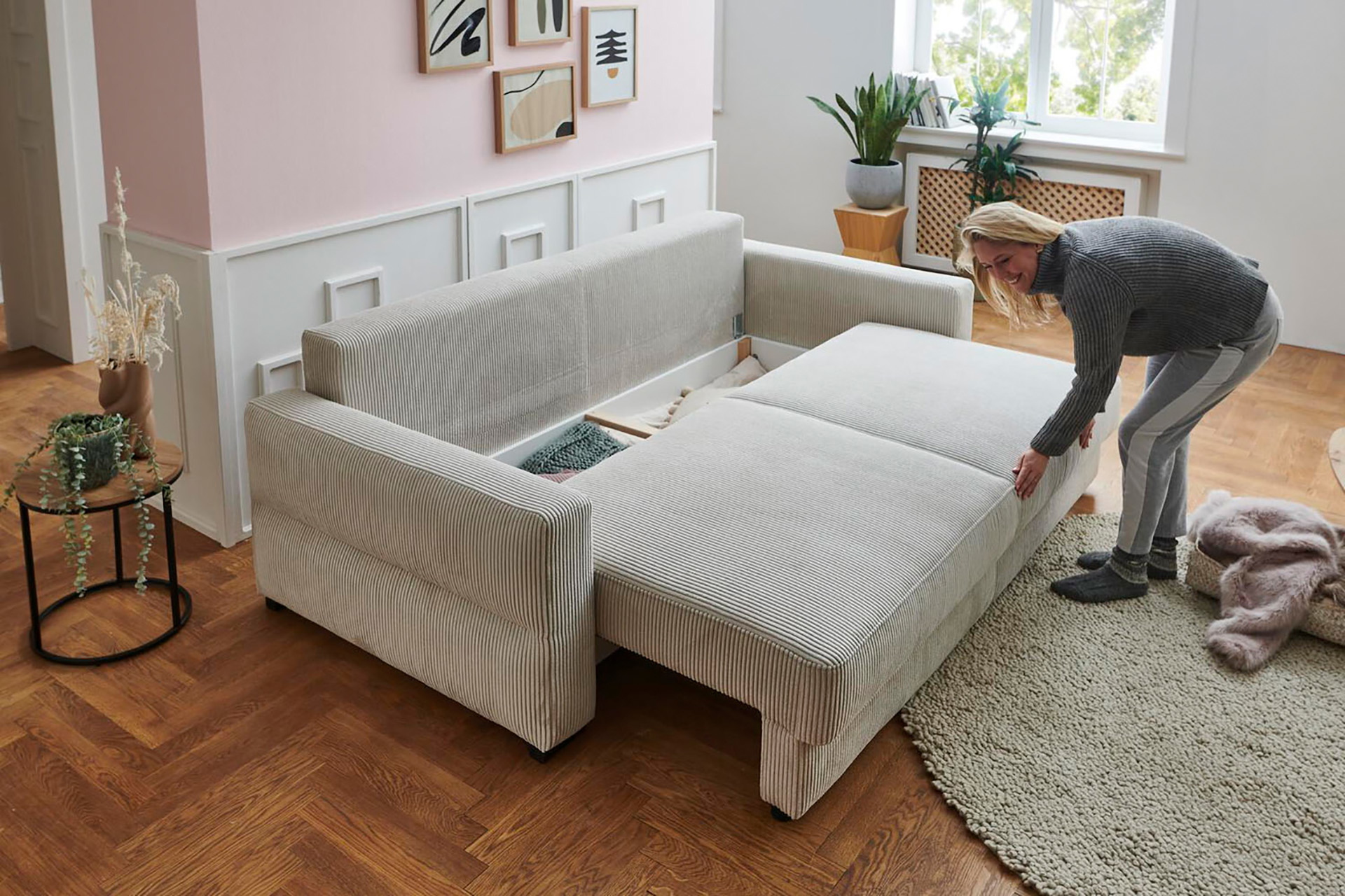 Schlafsofa inkl. Bettkasten in Cordstoff