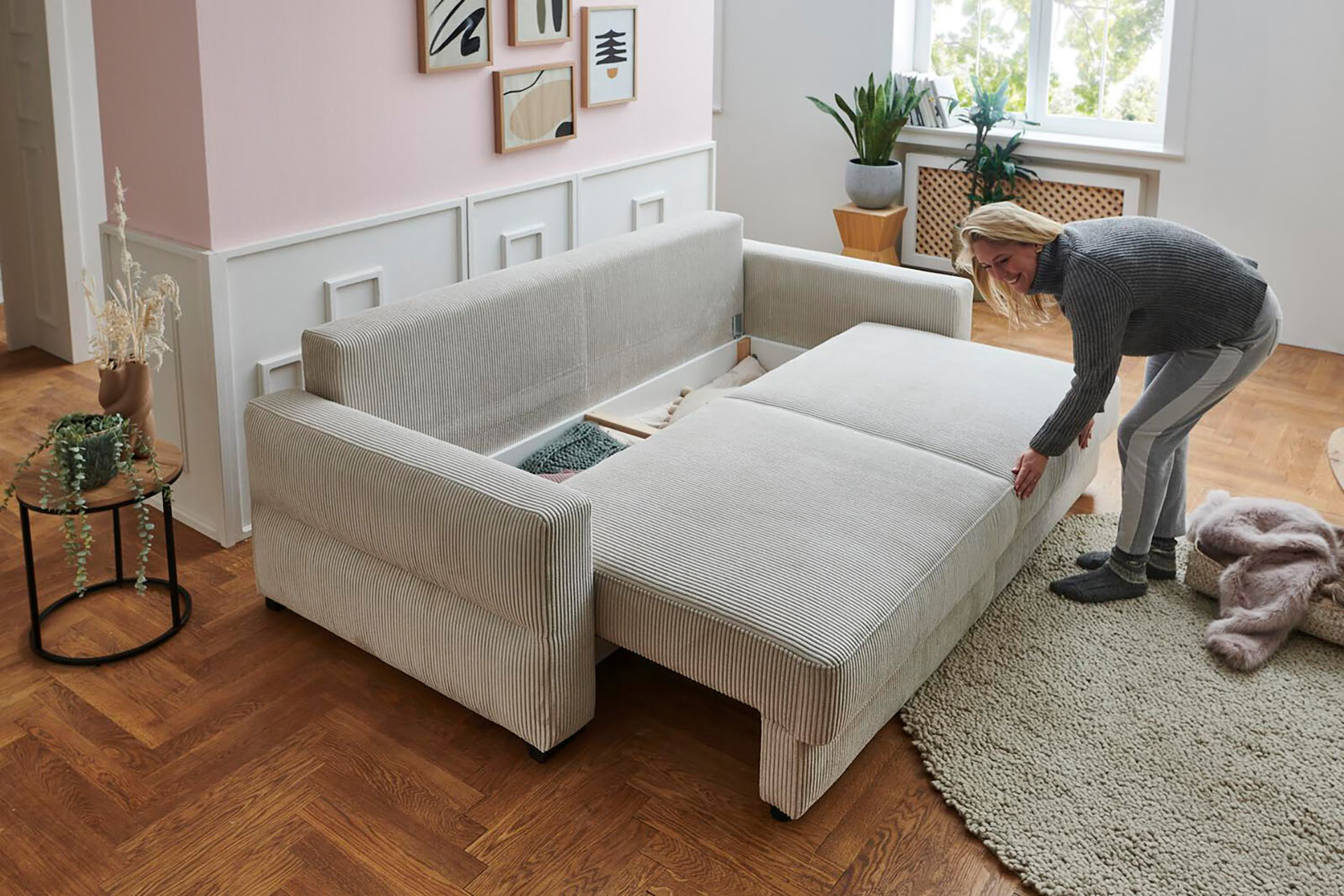 Schlafsofa inkl. Bettkasten in Cordstoff