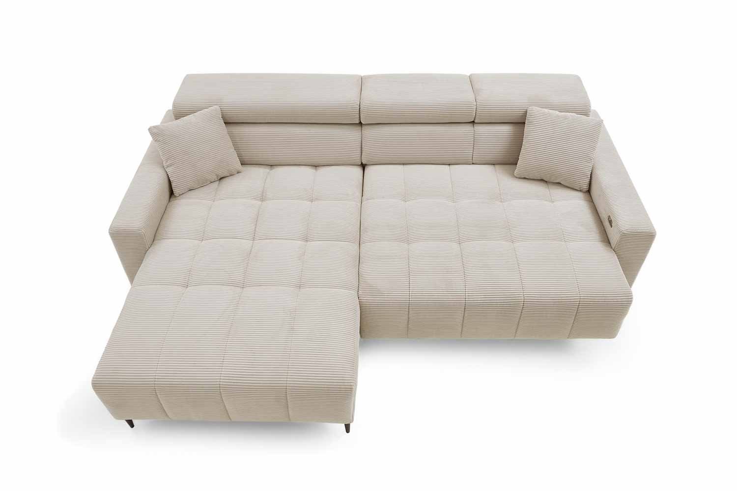 Ecksofa inkl. motorischem Sitzvorzug in Trendstoff Cord