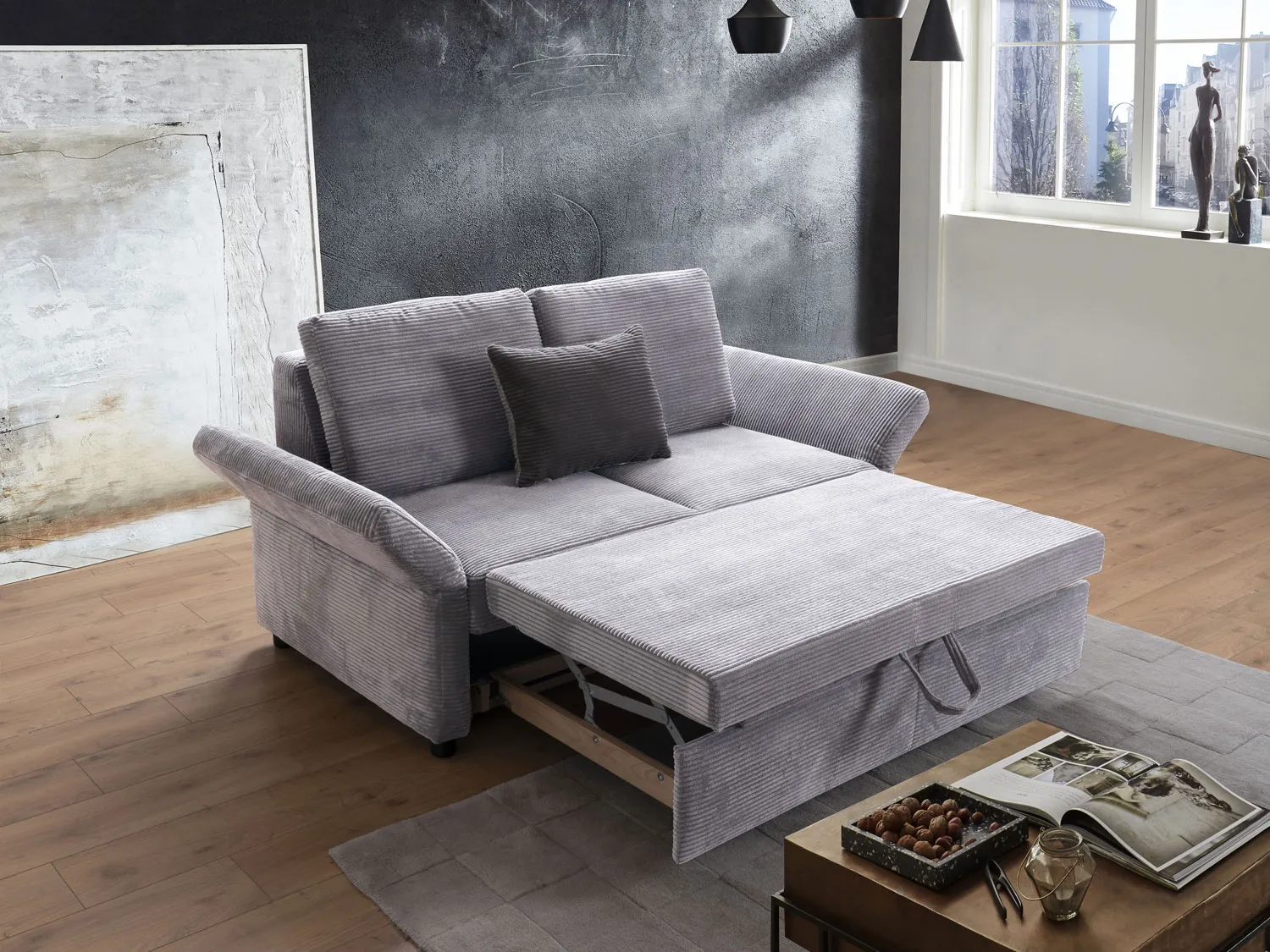 Schlafsofa in Cord Hellgrau 