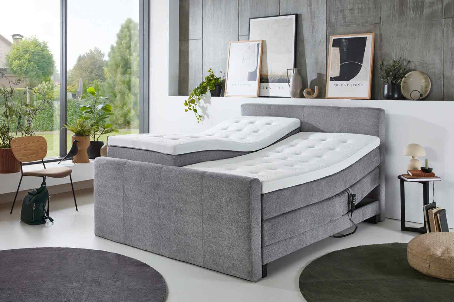 Boxspringbett Anmore mit 2-motoren & Wendematratze Stoff
