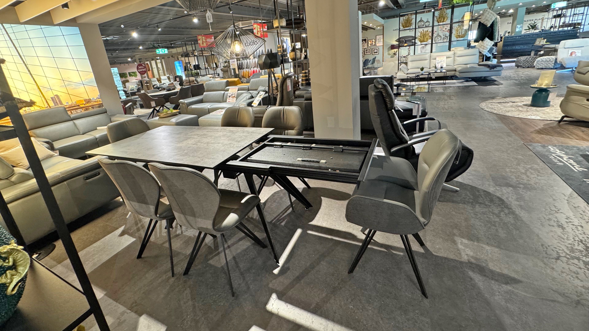 Esszimmergruppe inkl. Tisch mit Auszug und 6 Stühle in Leder/Stoff Mix-0444002100-04WW-A