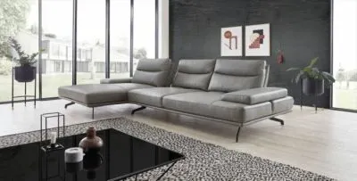 Leder Ecksofa Novara mit Kopfteilfunktion & Sitztiefenverstellung