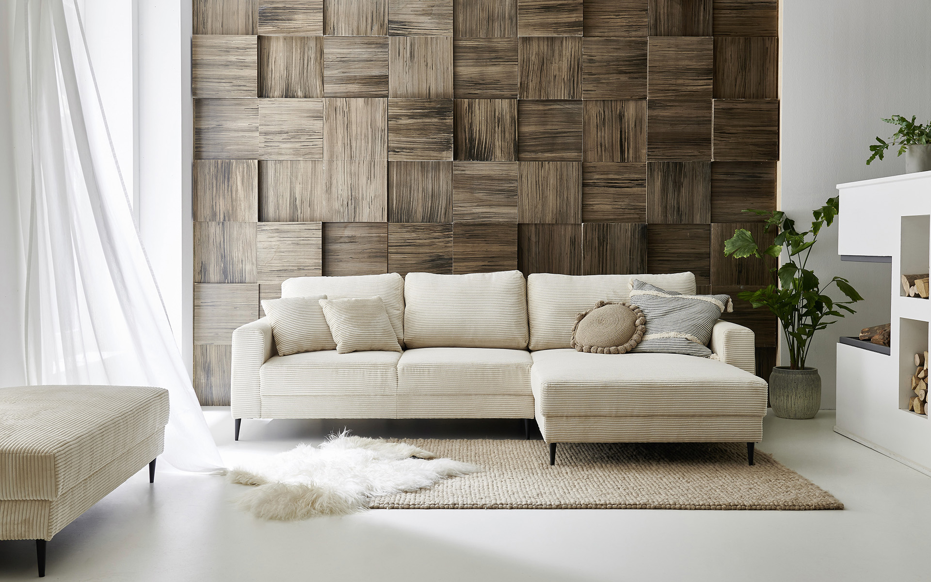 Ecksofa L-Form in Trendstoff Cord