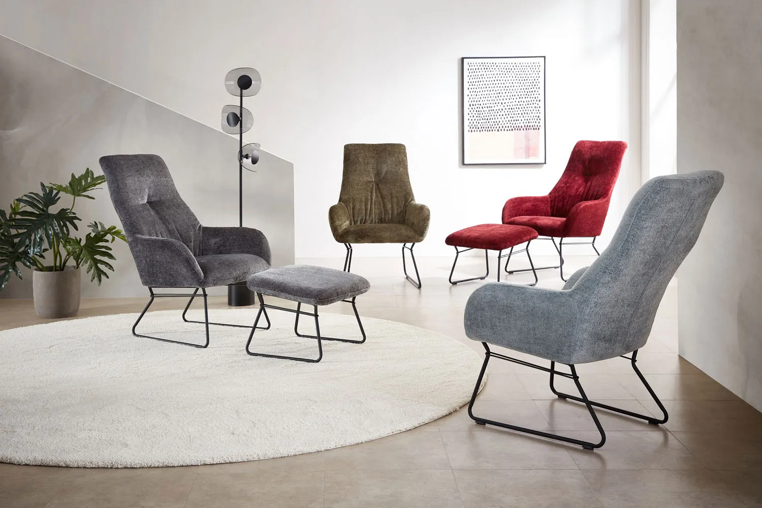 Sessel Diva inkl. Hocker in Stoff Blau