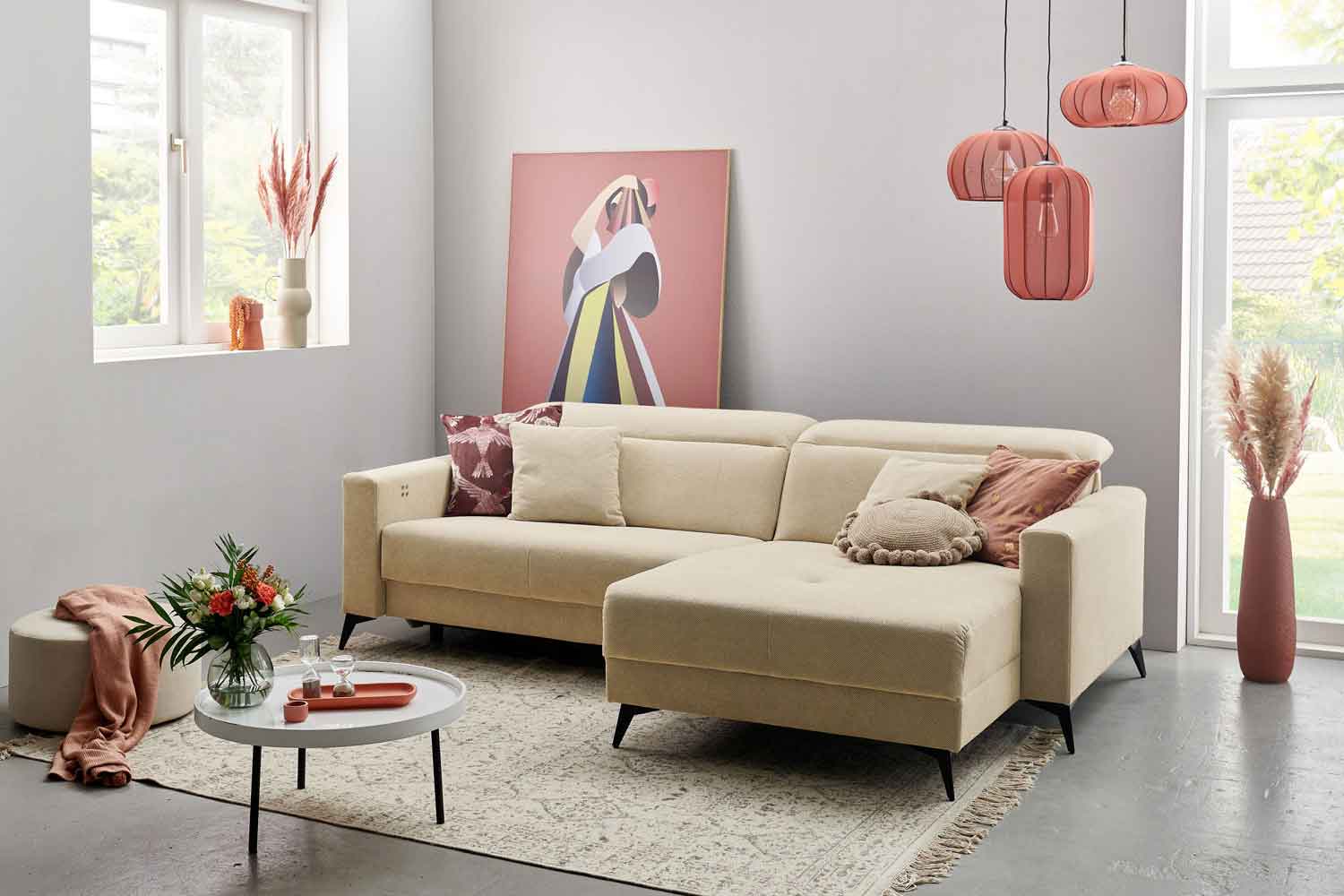 Ecksofa Bridge inkl. motorischer Relaxfunktion in Stoff 