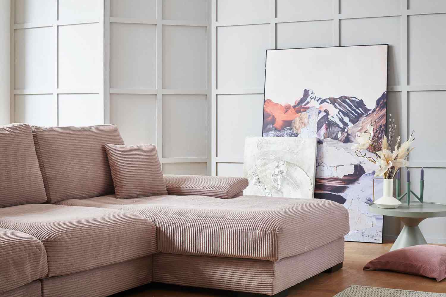 Cord Ecksofa L-Form Rosa
