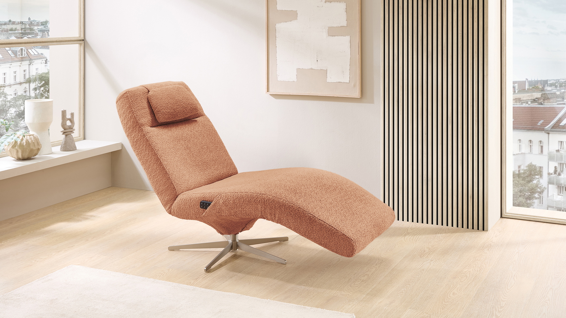 Cuoio Liege Positano mit 3-motorischer Relaxfunktion in Trendstoff Bouclé Cuoio Liege Positano mit 3-motorischer Relaxfunktion in Trendstoff Bouclé